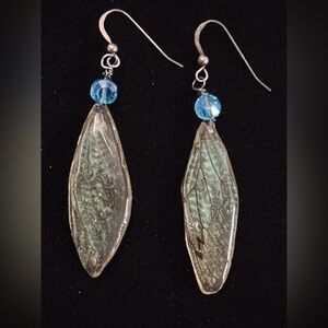 DANGLE EARRINGS WINGS insect nature lover Cicada Butterfly Fairy veined Resin